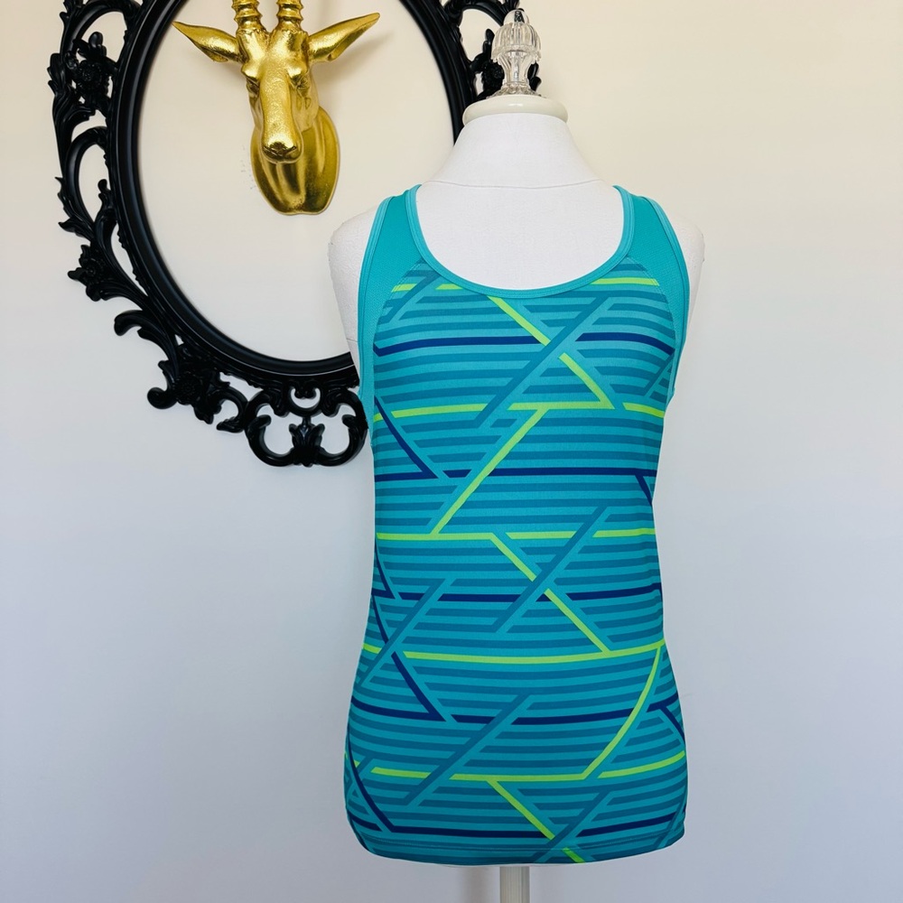 Champion Teal, Blue & Lime Green Geometric Striped Racerback Tank Top